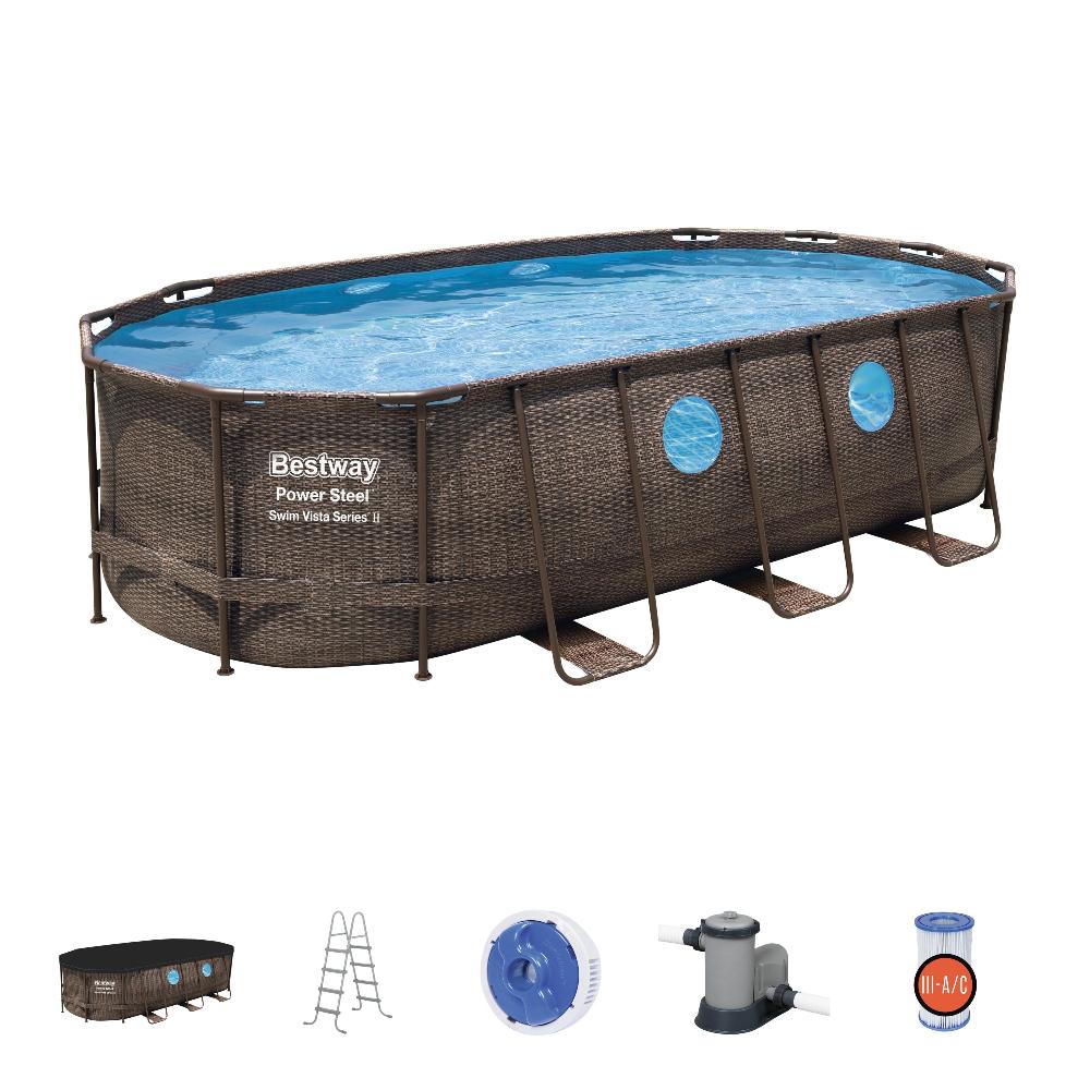 Бассейн овальный на стойках 427х250х100 см Bestway Power Steel Swim Vista 56714 ротанг 1000_1000