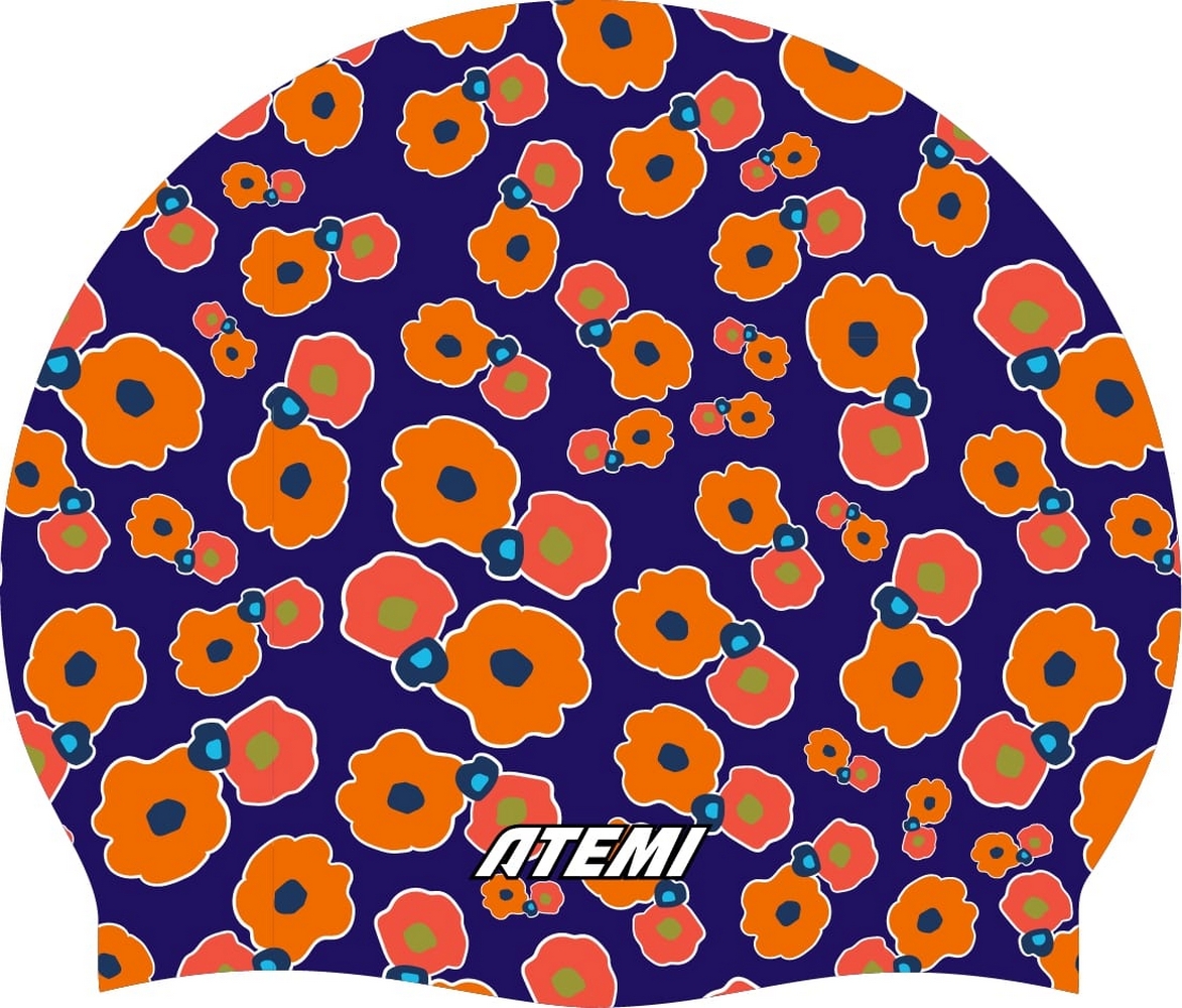 Шапочка для плавания Atemi silicone cap Orange flower TSC1OF Принт 1173_1000